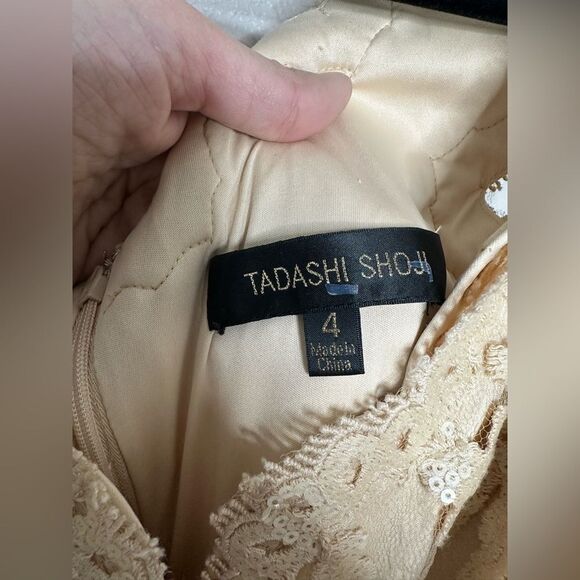 TADASHI Shoji Primrose Embroidered Lace Sheath Cocktail Dress Ivory Nude Size 4 - Picture 5 of 10